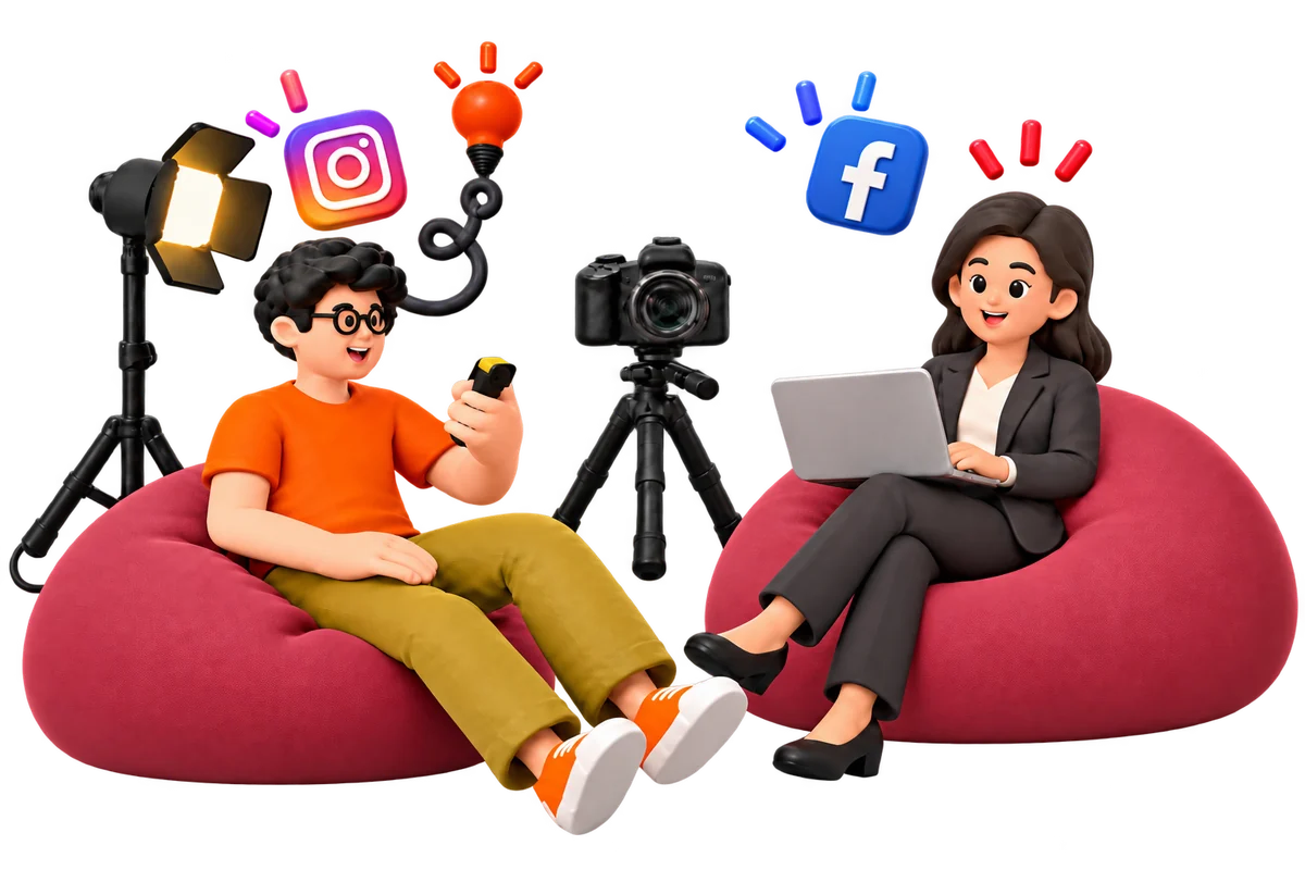 Creative studio team producing digital content